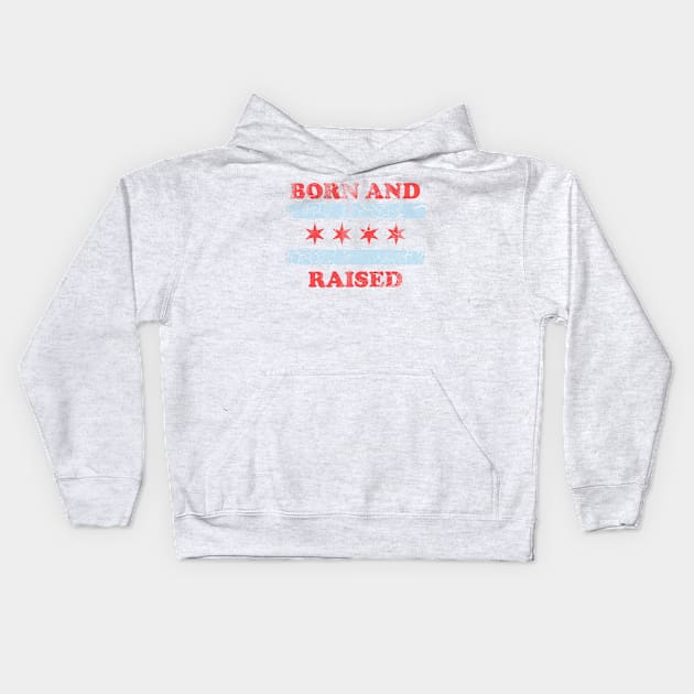 Chicago Born And Raised Vintage Fade Kids Hoodie by E